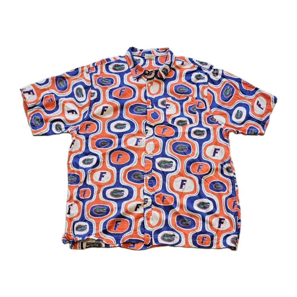 Wes‎ and Willy Florida Gators Shirt Mens XXXL Blue Orange Button Down Hawaiian